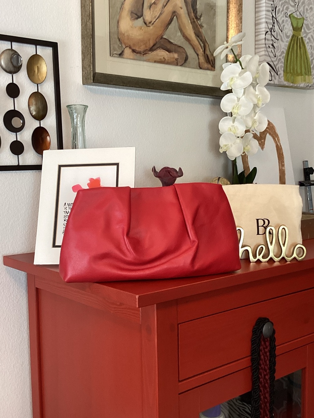 Banana Republic Riviera Red Soft-Fold Leather Clutch NWOT